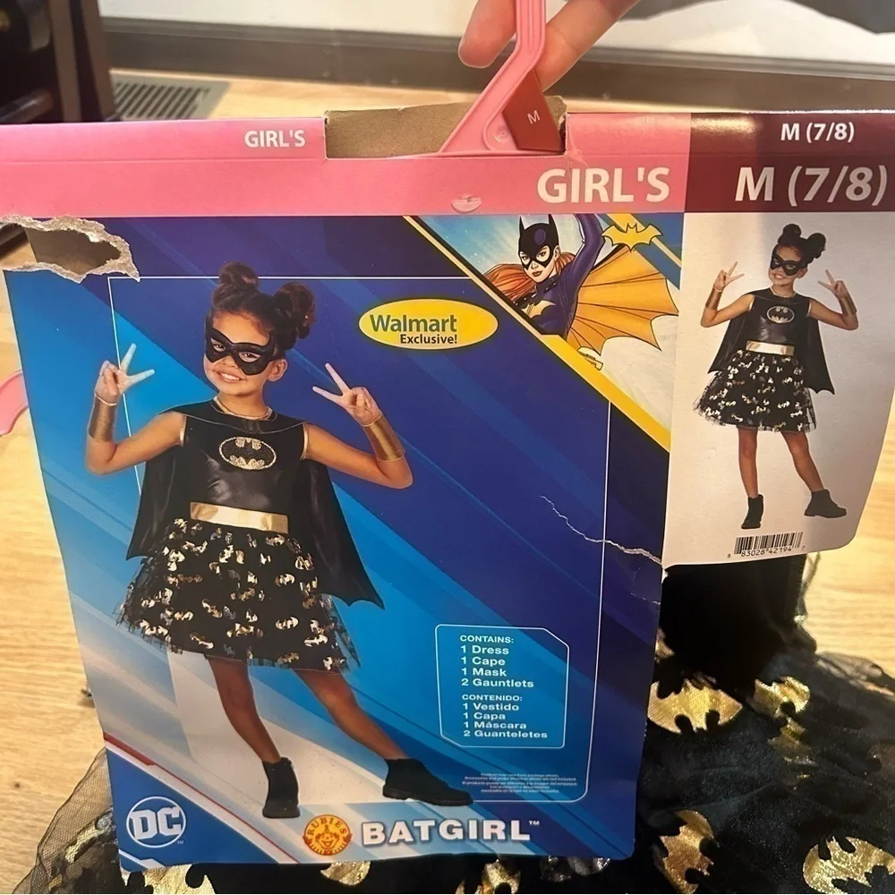 Batgirl Costume Dress NEW Batman Medium 7/8 Black Gold Halloween Kids Girls